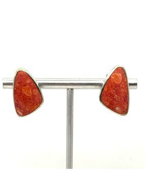 VTG Sterling Silver 925 Orange Sponge Coral Clip On Earrings Size 1" Length